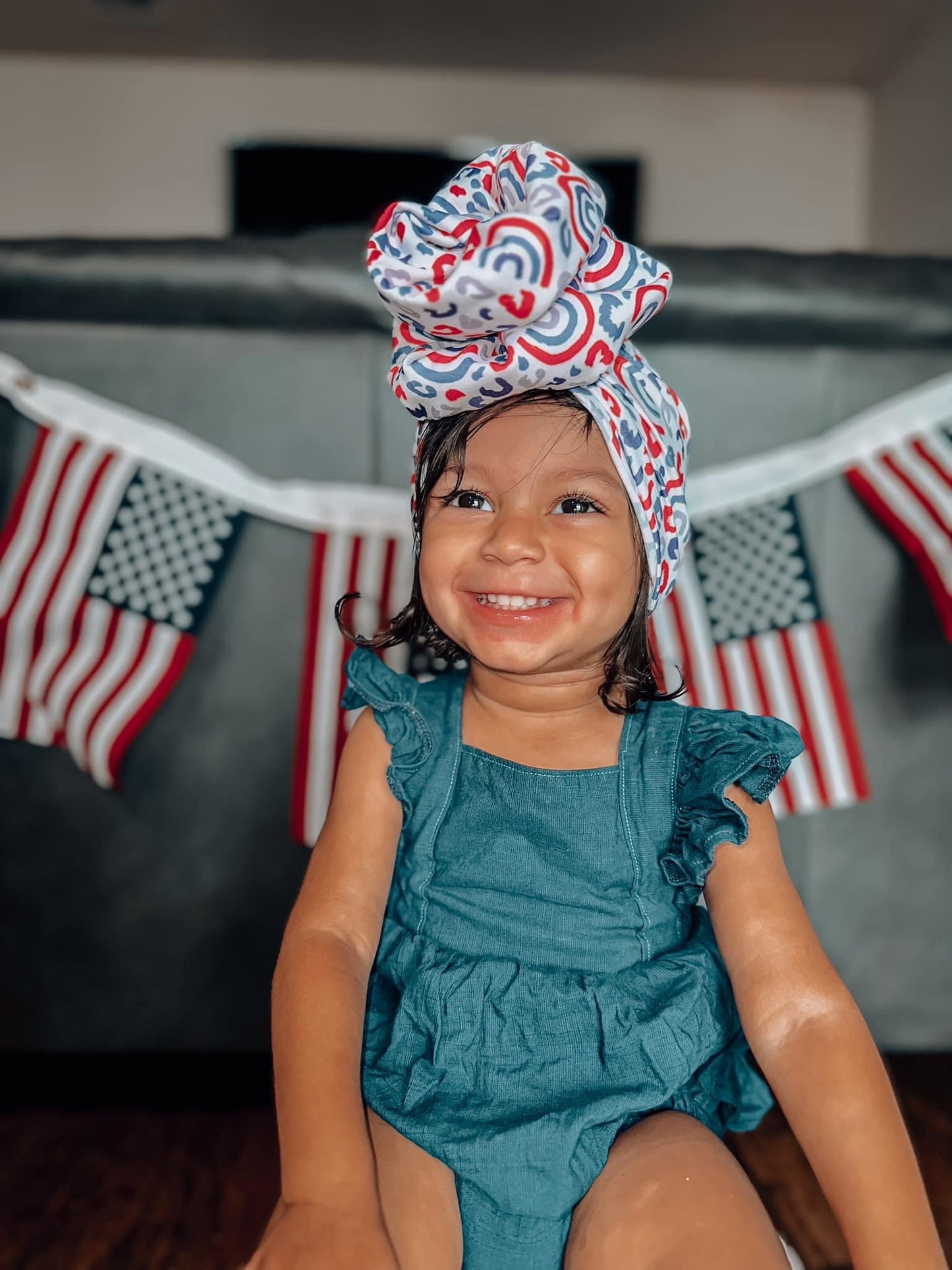 Soft Knit Turban in “Patriotic Rainbow”