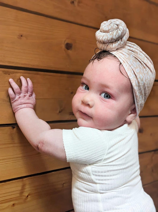 Soft Knit Turban in “Cream Leopard”