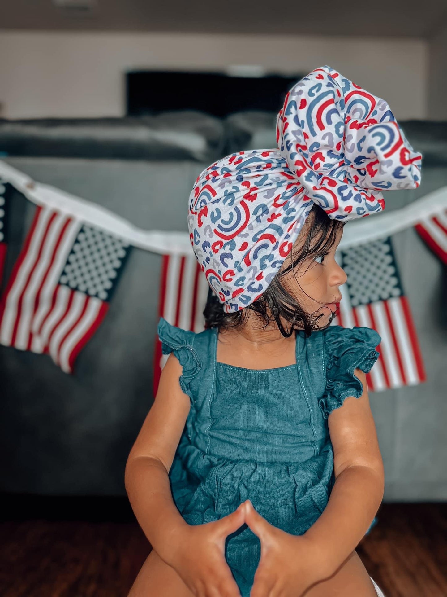 Soft Knit Turban in “Patriotic Rainbow”