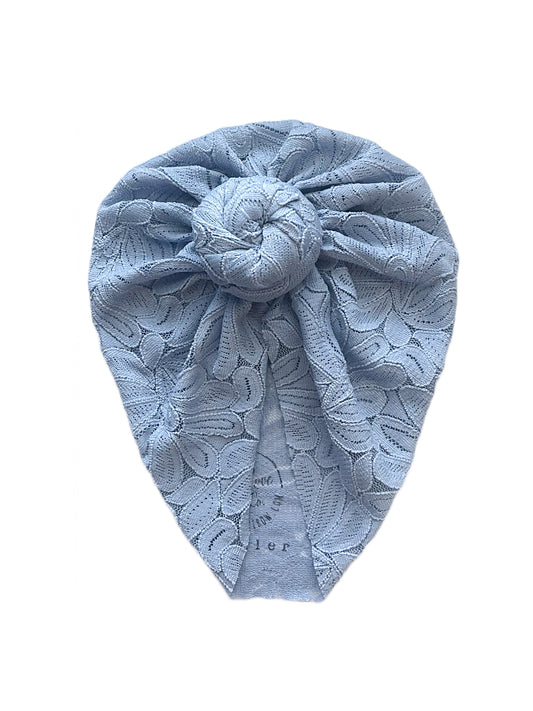 Blue Floral Stretch Lace Turban