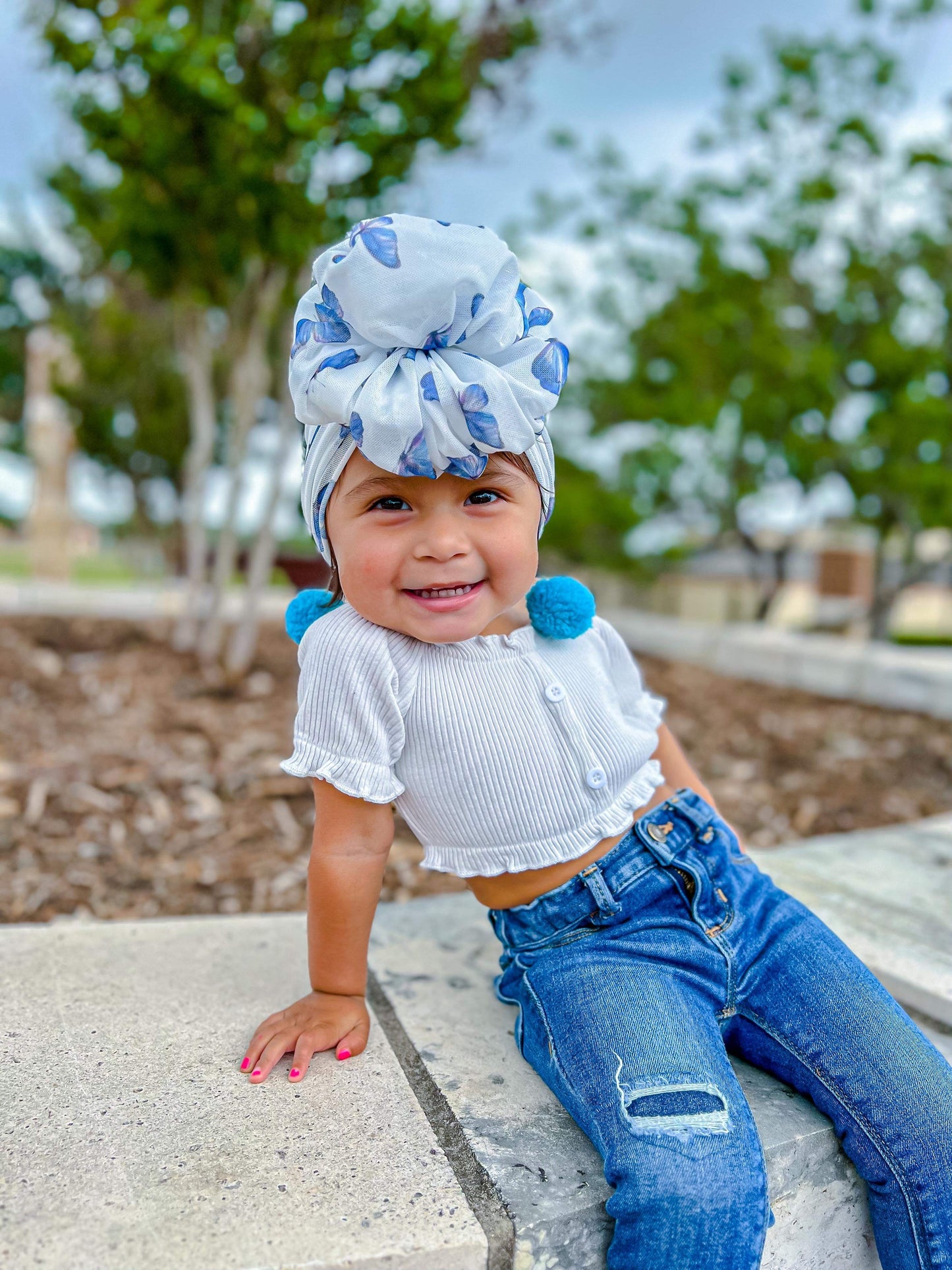 Light & Airy Mesh Blue Butterfly Turban