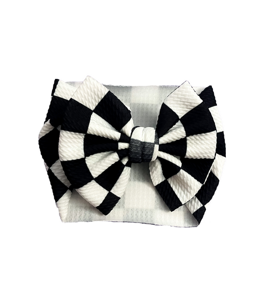 Bullet Knit Checkered Bow Head Wrap