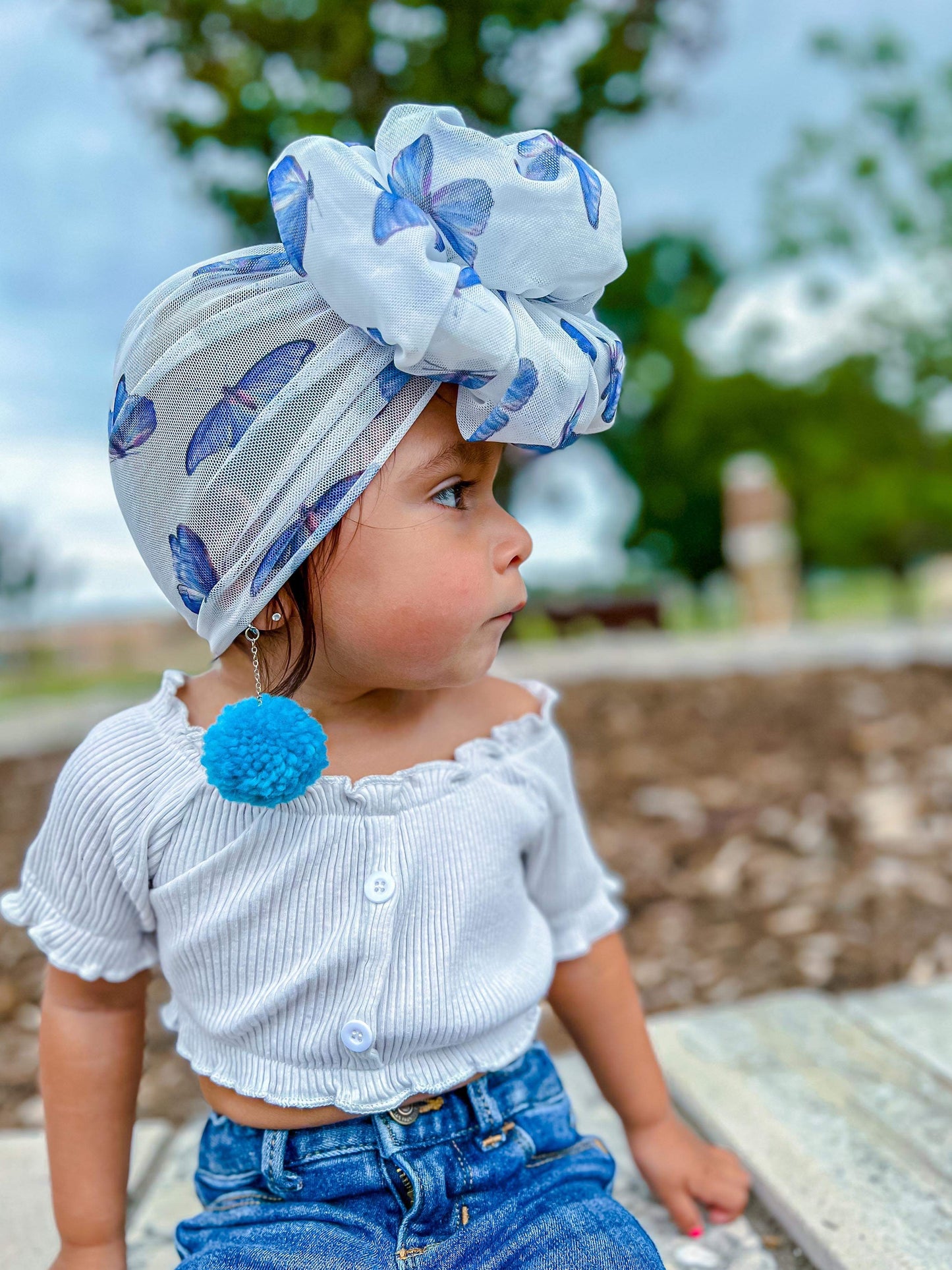 Light & Airy Mesh Blue Butterfly Turban