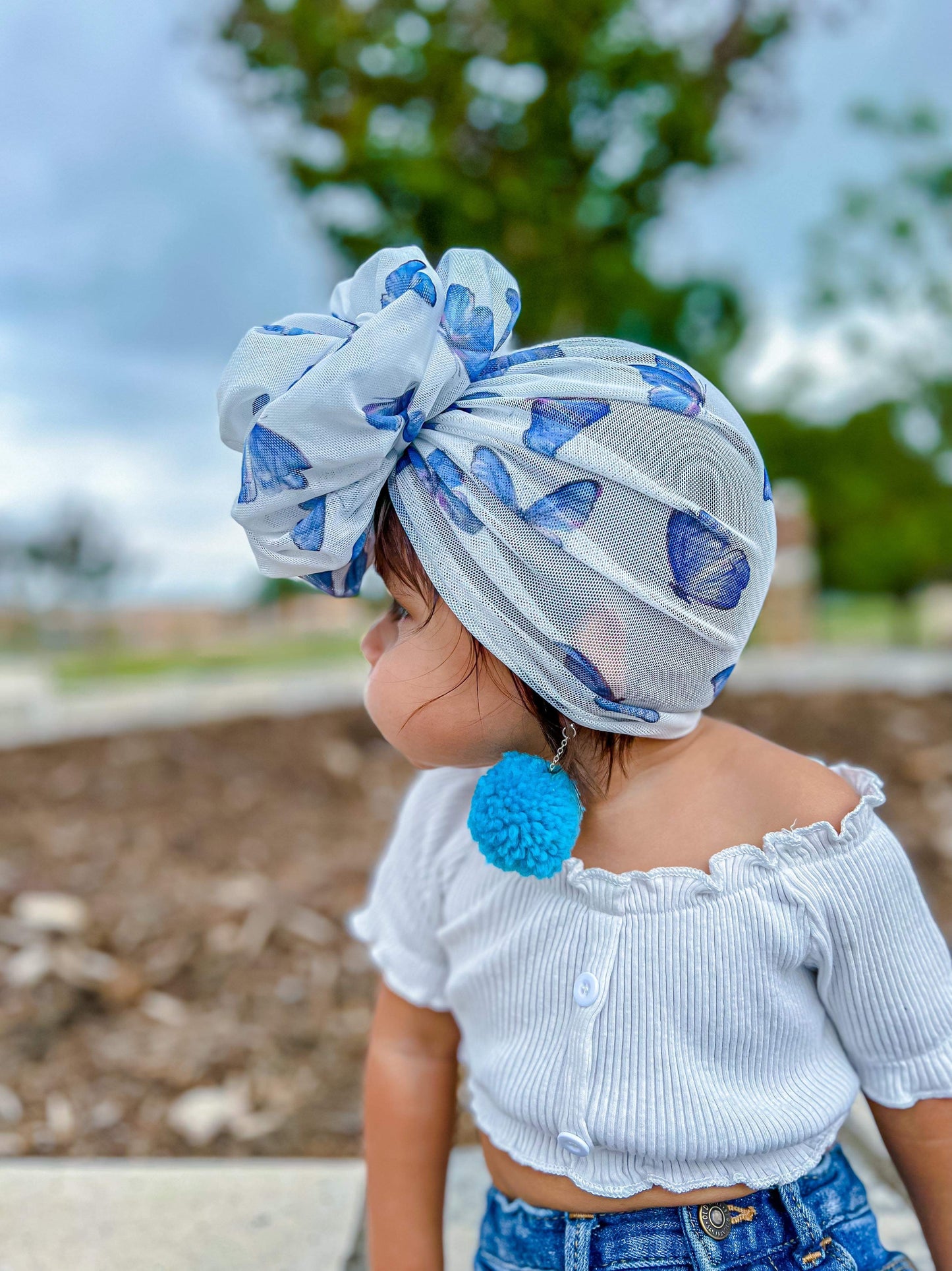 Light & Airy Mesh Blue Butterfly Turban